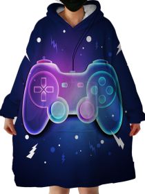 1pc Oversized Gaming Hoodie Blanket, Neon Game Controller Print Wearable Blanket Hoodie for Gamers