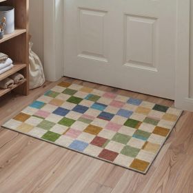 2x5 Runner Rugs Non Slip Machine Washable Low Pile Print Pattern Rug for Hallway Kitchen Laundry Room Bedroom Bathroom, Color Blocks Minimalist