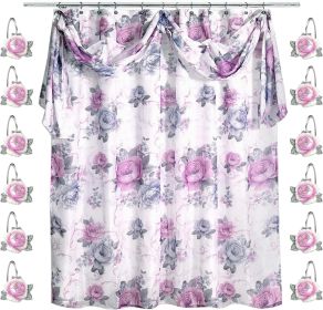 12pc  Bathroom Shower Curtain Sets Shower Curtain & 12 Shower Bathroom Hooks Modern Classic Luxury Contemporary Decor Floral Shower Curtain Styli