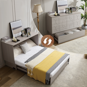 [NEW ARRIVED] [VIDEO PROVIDED]Cabinet Bed with Storage, Queen Bed ,Folding Foam Mattress & Oversized Drawers, Murphy Bed , Set of Sockets & USB P