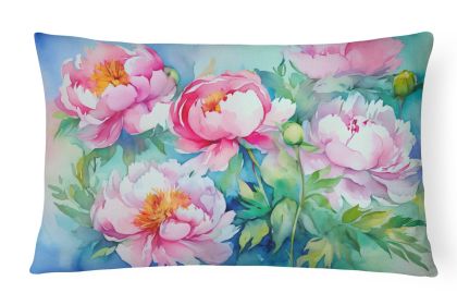 Flowers in Watercolor Throw Pillow Throw Pillow for Indoor Couch Bed Outdoor Patio Washable, Peonies 1595,12Hx16W