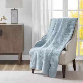 Oversized Quilted Throw with Scalloped Edges Blue 60x72"