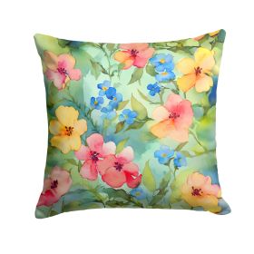 Alaska Forget-me-nots in Watercolor Throw Pillow Machine Washable, Indoor Outdoor Decorative Pillow for Couch, Bed or Patio, 14Hx14W