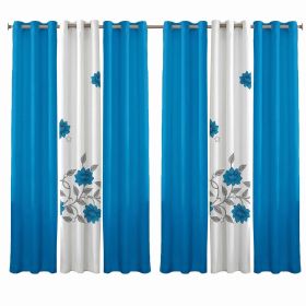 6 Piece Heavyweight Window Curtain Set, Light Filtering Privacy Drapes with Grommet Top, US Designer Blue Floral Botanical Print