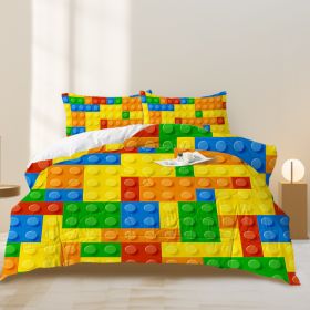 3pcs Funny Dot Building Blocks Comforter Set Colorful Bricks Thin Bedding Duvet Game Summer Quilt Set Twin Full Size (Option: Full-Multicolor)