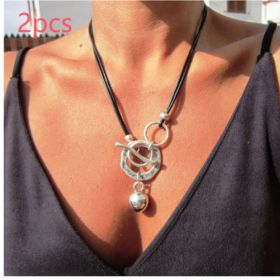 Bohemian Ring Leather Necklace OT Buckle Drop (Option: XL2050-2PCS)