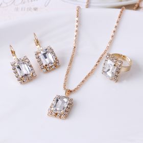The Crystal Set Necklace Earring Ring Three-piece Set (Option: White)