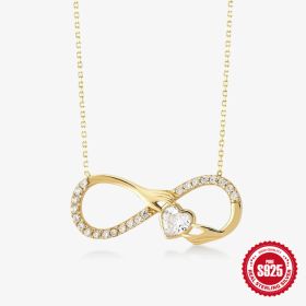 S925 Sterling Silver Palm Heart-shaped Diamond Eight-word (Option: Gold-925 Silver)