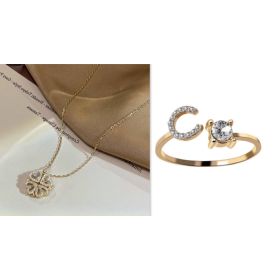 Retro Magnetic Folding Heart Shaped Four Leaf Clover Pendant Necklace Women Love Clavicle Chain Gifts Openable Choker Jewelry (Option: Goldset-C)