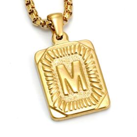 European And American Fashion Men's All-stainless Steel Letter Pendant Gold-plated 18K Titanium Steel Letter Necklace (Option: Gold-M)