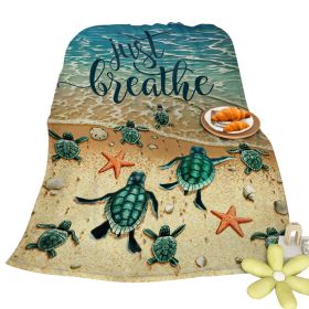 Tropical Baby Sea Turtle Flannel Fleece Blanket 3D Ocean Waves Flannel Soft Plush Throw Blanket Cozy Blankets For Bed Chair Car Sofa Couch Bedroo (Option: 75x100cm-Green)