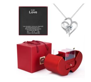 Fashion Jewelry Box Red Apple Christmas Gift Necklace Eternal Rose For Girl Mother's Day Valentine's Day Gifts With Artificial Flower Rose Flower (Option: Necklaceflowerboxwithoutcard-English)