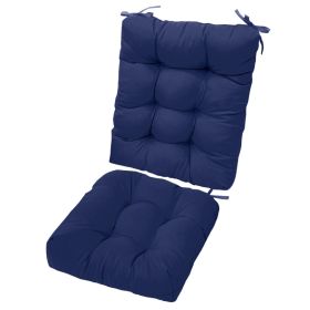 2Pcs Waterproof Rocking Chair Cushion Upper And Lower Back And Seat Sets With Non-Slip Ties Oxford Cloth Surface Polyester Filling Comfortable Fo (Option: Navy Blue)
