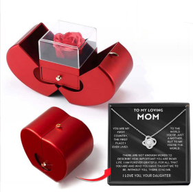 Fashion Jewelry Box Red Apple Christmas Gift Necklace Eternal Rose For Girl Mother's Day Valentine's Day Gifts With Artificial Flower Rose Flower (Option: Necklace Silver Apple Box-English)