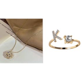 Retro Magnetic Folding Heart Shaped Four Leaf Clover Pendant Necklace Women Love Clavicle Chain Gifts Openable Choker Jewelry (Option: Goldset-K)