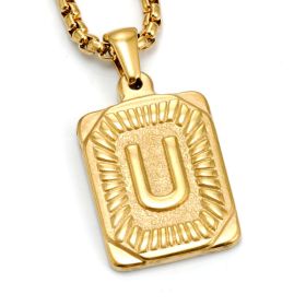 European And American Fashion Men's All-stainless Steel Letter Pendant Gold-plated 18K Titanium Steel Letter Necklace (Option: Gold-U)