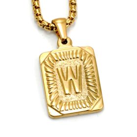European And American Fashion Men's All-stainless Steel Letter Pendant Gold-plated 18K Titanium Steel Letter Necklace (Option: Gold-W)
