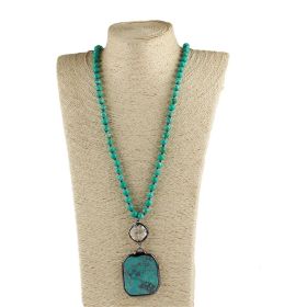 Vintage Ethnic Style Jewelry 8mm Mixed Natural Stone Women's Necklace (Option: Green)
