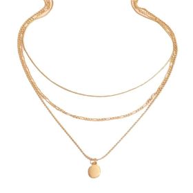 Vintage Geometric Metal Oval Pendant Necklace (Option: Gold)