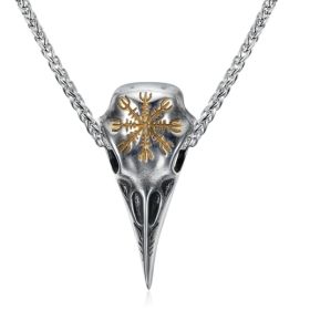 Mens Fashionable Vintage Viking Symbol Skull Eagle Beak Pendant Necklace (Option: Silver Gold-With Chain)