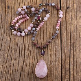 Vintage Ethnic Style Jewelry 8mm Mixed Natural Stone Women's Necklace (Option: Pink)