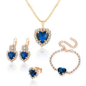 Heart Shape Rhinestone Necklace Earring Ring Bracelet 4 PCs Set (Option: Sku8761 Royal Blue)