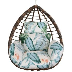 1Pc Egg Chair Cushion Hanging Basket Seat Cushion Thicken Soft Egg Swing Chair Pad Hanging Egg Chair Cushion With Headrest (Option: Beige with Blue Leaf)