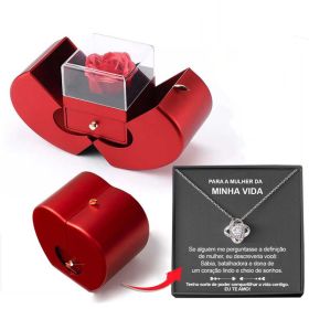 Fashion Jewelry Box Red Apple Christmas Gift Necklace Eternal Rose For Girl Mother's Day Valentine's Day Gifts With Artificial Flower Rose Flower (Option: Necklace Silver Apple Box-Spanish)