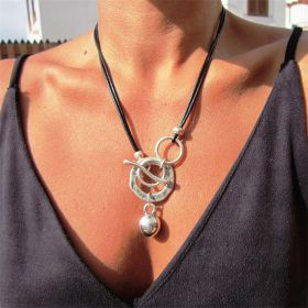 Bohemian Ring Leather Necklace OT Buckle Drop (Option: XL2050-1PC)