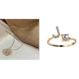 Retro Magnetic Folding Heart Shaped Four Leaf Clover Pendant Necklace Women Love Clavicle Chain Gifts Openable Choker Jewelry (Option: Goldset-J)