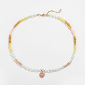 Summer Colorful Beaded Female Acrylic Copper Inlaid Zirconium Candy Color Heart Peach Necklace (Option: Pink)