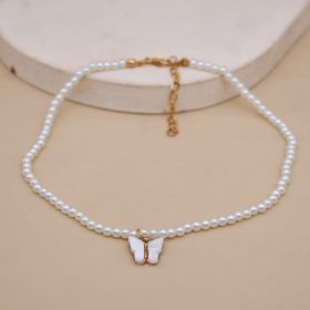Elegant White Pearl Choker Necklace Small Round Pearl Wedding Butterfly Necklace For Women Charm Fashion Jewelry (Option: White)