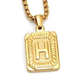 European And American Fashion Men's All-stainless Steel Letter Pendant Gold-plated 18K Titanium Steel Letter Necklace (Option: Gold-H)