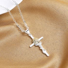 Cross Gold And Silver Two-color Sunflower Flower Hanging Women's Pendant Necklace (Option: Color Separation With Chain)