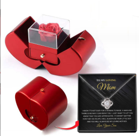 Fashion Jewelry Box Red Apple Christmas Gift Necklace Eternal Rose For Girl Mother's Day Valentine's Day Gifts With Artificial Flower Rose Flower (Option: Necklace Silver Card Apple Box-English)