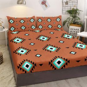 Geometry Fitted Sheet, Geometry Square Sheet Set Soft Polyester Bedding, Orange Geometry Bed Cover(1 Fitted Sheet+2 Pillow Cases) (size: Full)