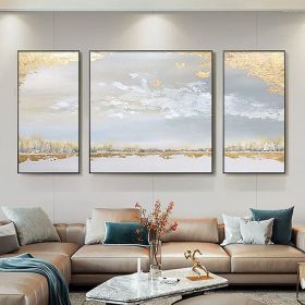 Hand Painted Abstract Gold Foil Art Wall Picture Handmade Golden Sky Landscape Canvas Oil Painting For Living Room Home Decor Living Room hallway (size: 45X90cmX2P+90X90cm)