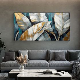 Hand Painted Oil Painting Gold Leaves Oil Painting on Canvas Original Modern Art Decor Abstract Green Plants Painting Bedroom Wall Decor Large Te (Style: 01, size: 70x140cm)