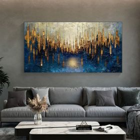 Large Original Gold Oil Painting on Canvas Abstract Minimalist Blue Textured Wall Art Custom Painting,Boho Wall Décor Living room Wall Decor (Style: 01, size: 40x80cm)