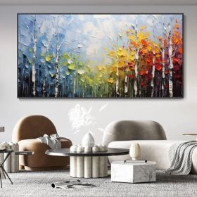 Large Original Canvas Oil Painting Wall Decor Blue Sky And Colorful Forest Painting Living Room Art Hand Textured Painting Bedroom Decor (Style: 01, size: 40x80cm)