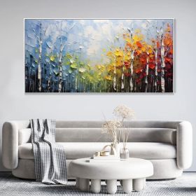 Large Original Canvas Oil Painting Wall Decor Blue Sky And Colorful Forest Painting Living Room Art Hand Textured Painting Bedroom Decor (Style: 01, size: 70x140cm)
