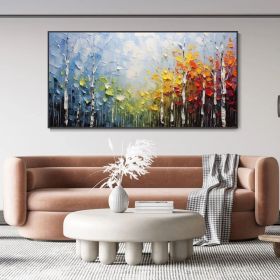 Large Original Canvas Oil Painting Wall Decor Blue Sky And Colorful Forest Painting Living Room Art Hand Textured Painting Bedroom Decor (Style: 01, size: 80x160cm)