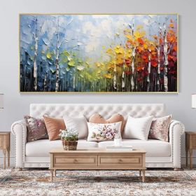 Large Original Canvas Oil Painting Wall Decor Blue Sky And Colorful Forest Painting Living Room Art Hand Textured Painting Bedroom Decor (Style: 01, size: 100x200cm)