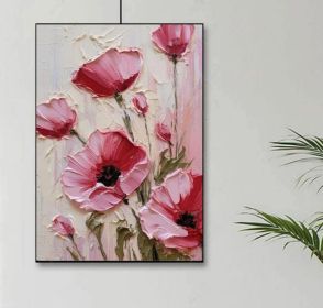 100% Handmade Oil Painting Pink Poppy Flower Oil Painting Handmade Flower Wall Art Picture Living Room Bedroom Decor (No Frame) (Style: 01, size: 100X150cm)