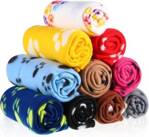 10 Pieces Pet Blankets with Paw Print Dog Cat Fleece Blankets Soft Warm Sleep Mat Pad Bed Cover for Kitten Puppy and Other Small Animals, 24 x 28 (Color: Vibrant Color)