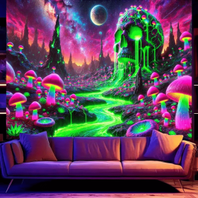2D Flat, 2D Flat Fluorescent Tapestry, Boho Mushroom Fluorescent Print, Room Decor and Christmas Decorations Wall Hanging for Bedroom, Living Roo (size: 40*30in)