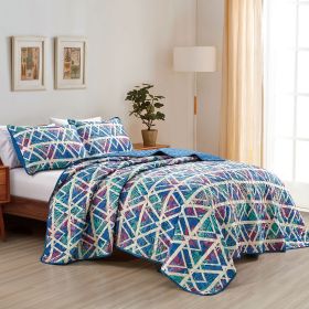 Reversible 3-Piece Geometric Triangle Bedspread Set - Quilted Coverlet with Pillow Shams (size: King)