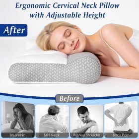 Contoured Dual-Height Bed Pillow with Ear Slot, Breathable Knit Mesh Cover, Down-Alternative Filling Pillow for Household Bedroom Sleeping (type: 2 pcs, size: High)