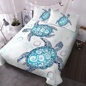 Sea Turtle Bedding Aqua Teal Blue Duvet Cover Sets Beach Turtle Twin Size Bed Sets for Girls Women Ocean 3 Piece Turtle Themed Comforter Cover wi (Color: White, size: Full)
