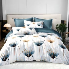 3 pieces set of blue tranquil floral duvet cover comfortable skin-friendly polyester fiber adult bedroom decor to help sleep (Color: Blue, size: Queen)